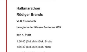 Platz vier für Rüdiger Brands VLG beim Halbmarathon in Griesheim